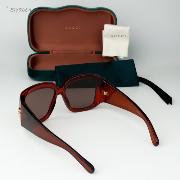 Gucci Women Sunglasses Transparent Burgundy Brown Square GG1402S 003 BRAND NEW main image 4